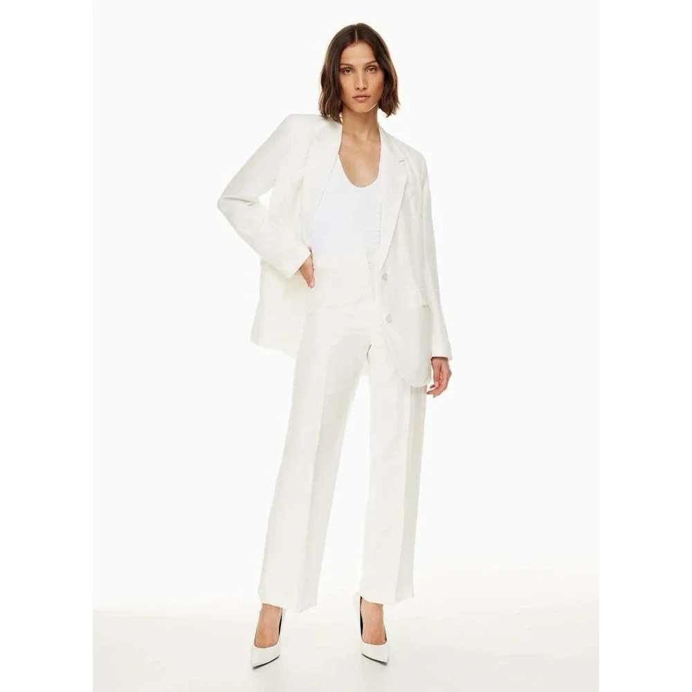 Aritzia Babaton Agency Linen Pants Womens 4 White High Rise Straight Leg